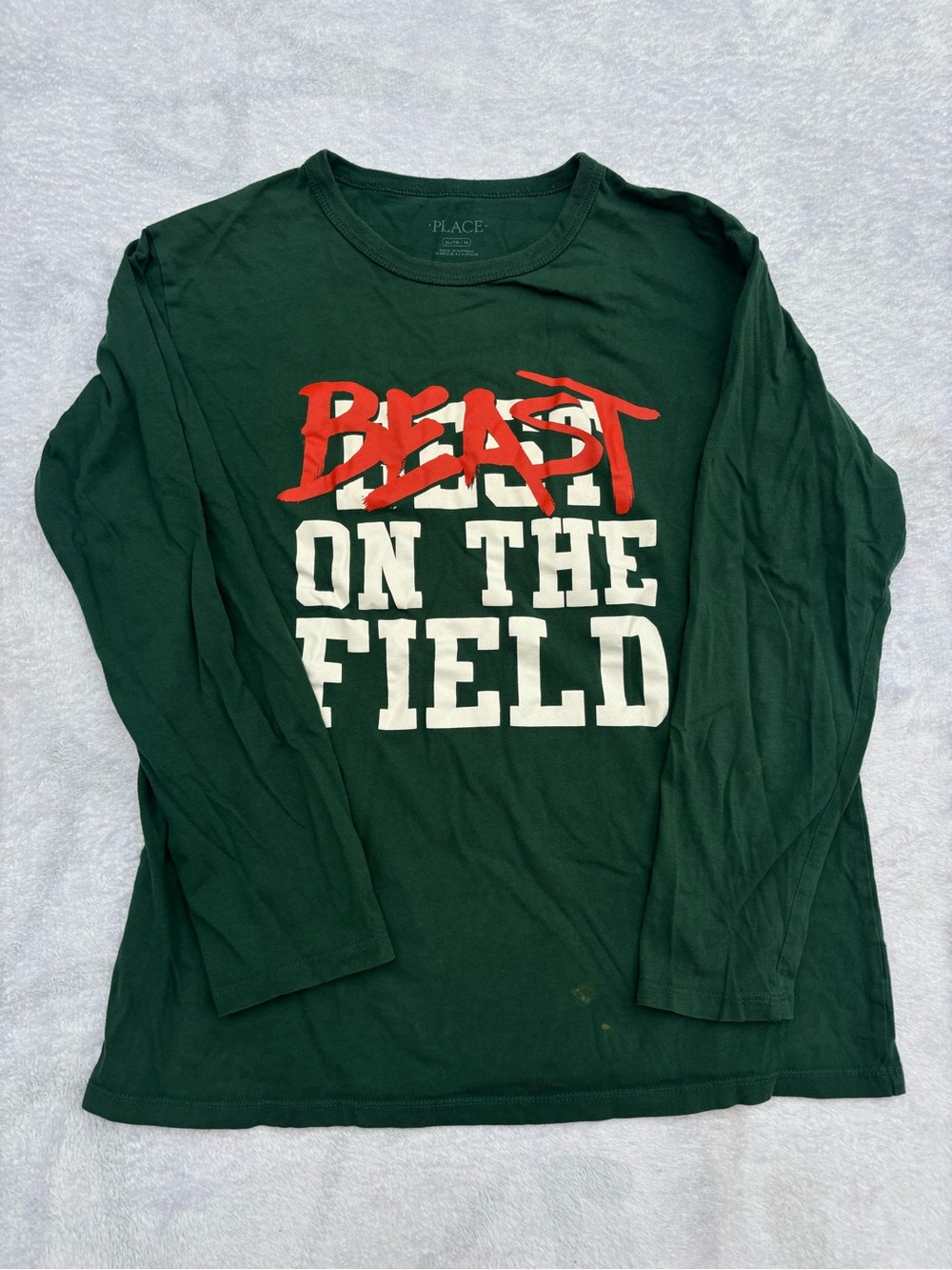 Place Long-Sleeve Shirt in Dark Green with White and Red Graphic